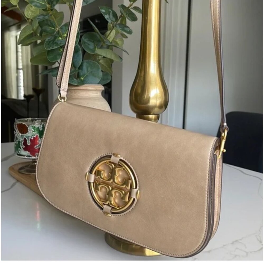 Tory Burch beige Miller glazed  purse